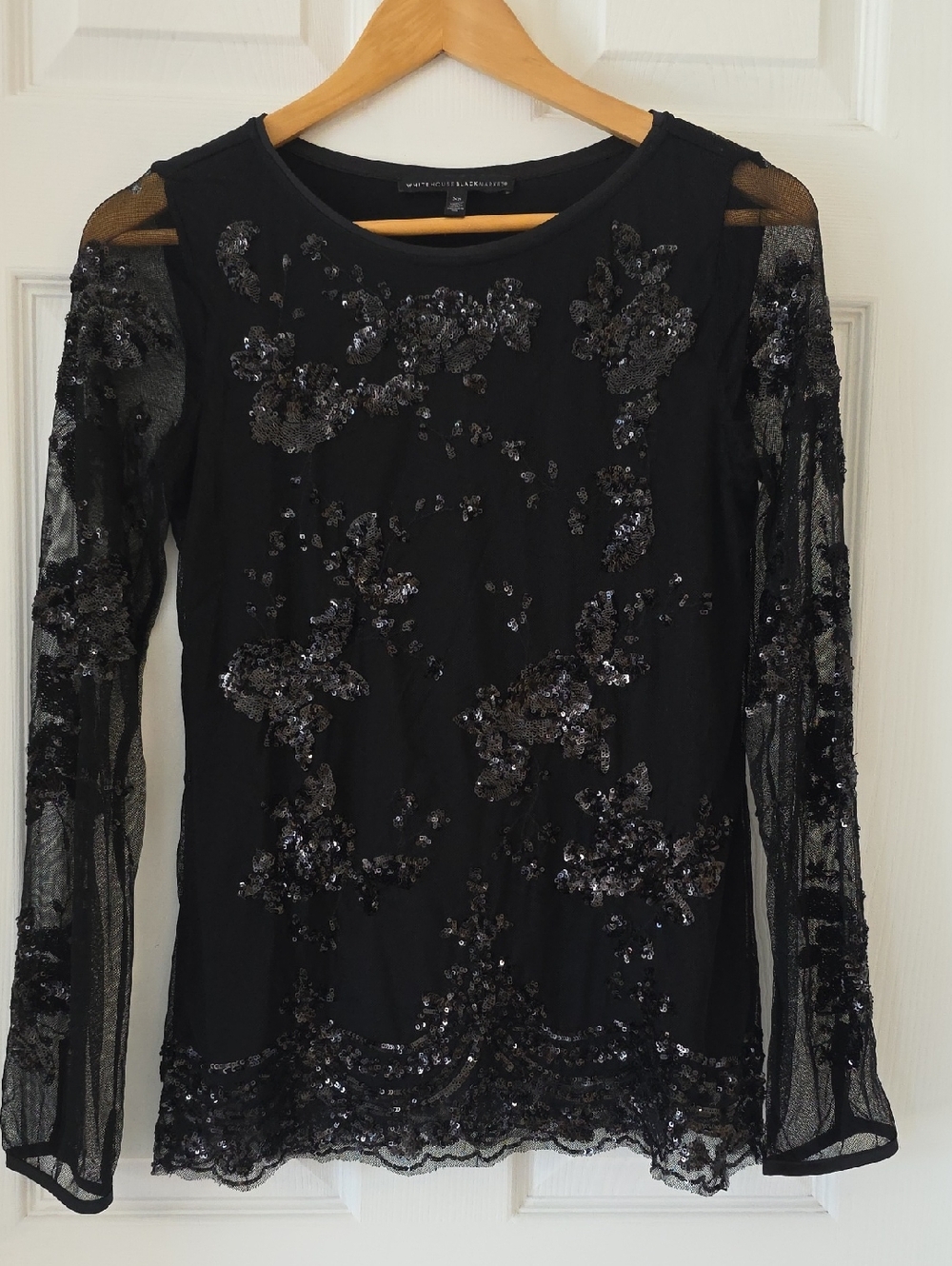 WHBM Black Sequin Sheer Layered Top Size XS New